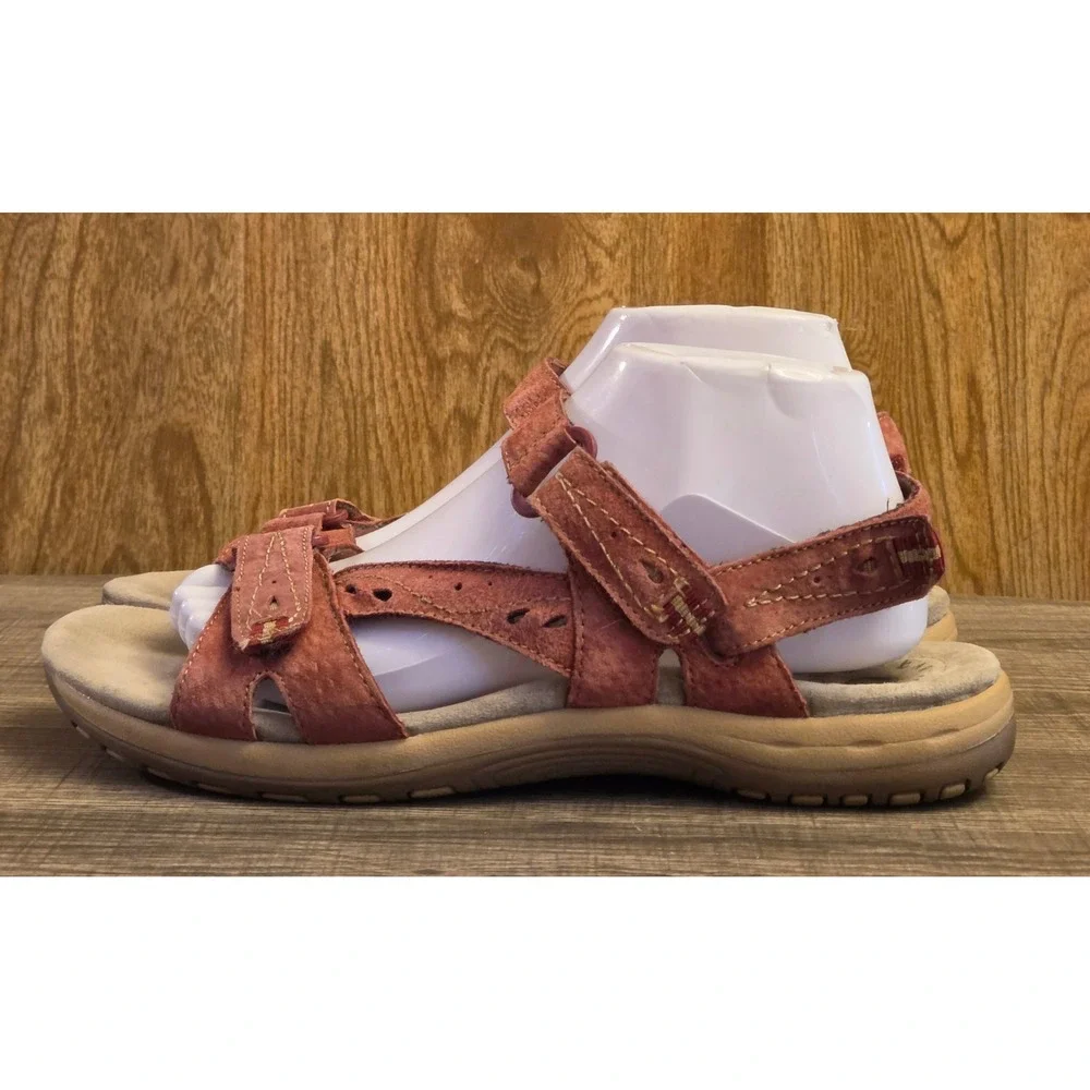 Earth Origins Sophie Strappy Sandals Womens Size 9.5 Wide‎ Pink Hook & Loop